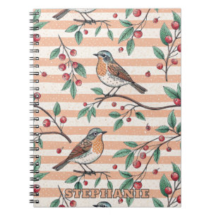 Caderno Espiral Vintage Sakura Cherry Blossom & Bird Aestética 7