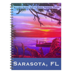 Caderno Espiral Vintage Sarasota, FL Beach Sunset - Golfo do Méxic