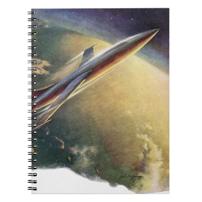 Caderno Espiral Vintage Science Ficeship Airplane Earth (Frente)
