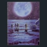 Caderno Espiral Vintage Science Ficting Earth Rover Aliens na Lua<br><div class="desc">Ilustração vintage de aliens futuristas e robôs de ficção científica apresentando um clássico design de quadrinhos de 50. Design de ficção científica retrô com astronautas alienígenas em um planeta estrangeiro com veículo espacial, lunar ou lua e olhando para a Terra e o espaço exterior e acenando. Um céu escuro com...</div>