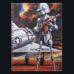 Caderno Espiral Vintage Science Ficting Soldados Robôs Militares<br><div class="desc">Imagem de robô militar com Ficção Científica futurista Vintage. Um soldado alienígena hostil segurando uma espingarda e em frente a uma aeronave ou avião militar com uma estrela. Ele está num planeta desolado pronto para entrar em guerra com fumaça, fogo e explosões. Hora de lutar e lutar contra os aliens...</div>