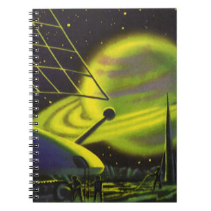 Caderno Espiral Vintage Science Fiction Neon Green Planet w Rings