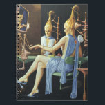 Caderno Espiral Vintage Science Ficty Beauty Salon Spa Manicures<br><div class="desc">Ilustração Vintage Ciência Ficção aliens futuristas e imagem de robôs com uma bela mulher fazendo seus cabelos e unhas (manicura e pedicura) em um salão de spa e beleza do futuro. O marido dela está no monitor impacientemente olhando para o relógio. Um clássico design de quadrinhos retrô de ficção científica....</div>