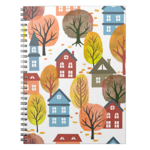Caderno Espiral Vintage sem costura, padrão da cidade de outono c