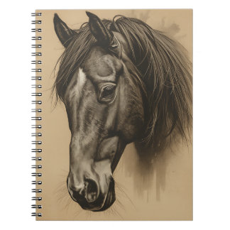 Caderno Espiral Vintage Sepia Horse Portrait Sketch Equestrian Art