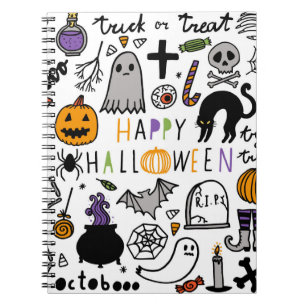 Caderno Espiral Vintage set de Halloween. Coleta de ícones bonitos