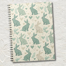 Caderno Espiral Vintage Simple Bunny Silhouettes Hearts Pattern