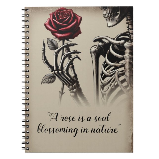 Caderno Espiral Vintage Skeleton com Rosa vermelha (Frente)