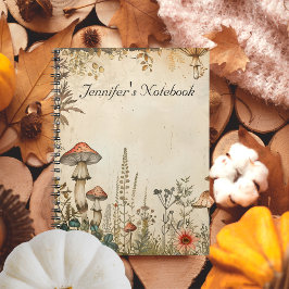 Caderno Espiral Vintage soft Brown Autumn tema Cogumelos