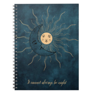 Caderno Espiral Vintage sol lua ouro negro azul
