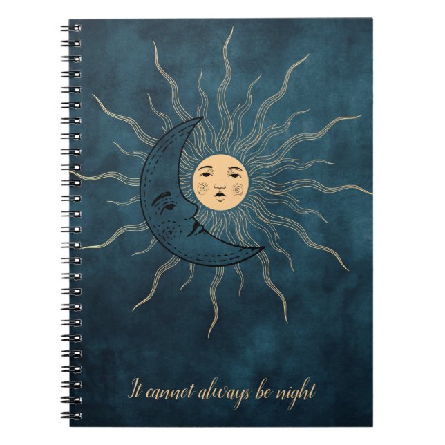 Caderno Espiral Vintage sol lua ouro negro azul (Frente)