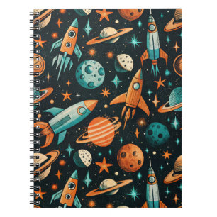 Caderno Espiral Vintage Spacecraft Rocket ships Pattern - Cosmos(2