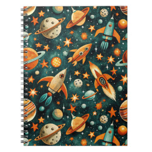 Caderno Espiral Vintage Spacecraft Rocket ships Pattern - Cosmos(3