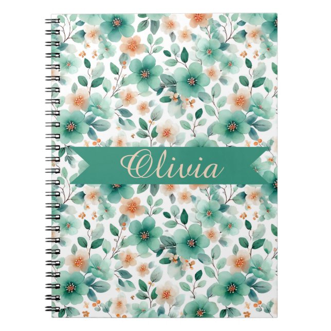 Caderno Espiral Vintage Spring Green Floral Personalized (Frente)