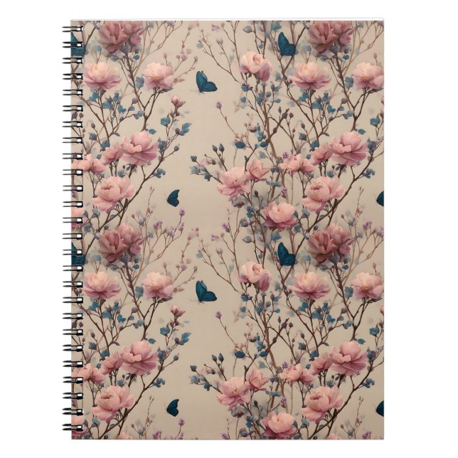 Caderno Espiral Vintage Spring Roses with Blue Butterflies (Frente)