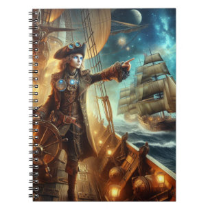Caderno Espiral Vintage Steampunk Vintage Pirata Espacial do Ocean
