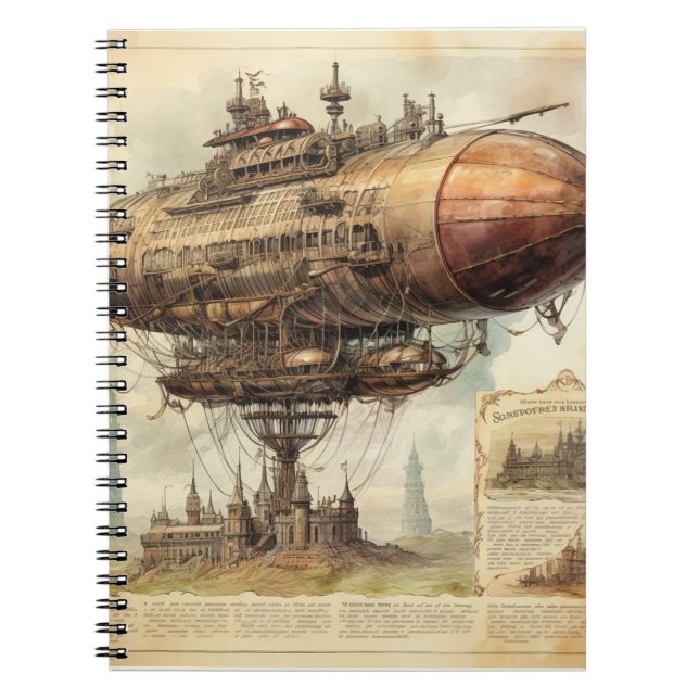 Caderno Espiral Vintage Steampunk Zeppelin (10) (Frente)