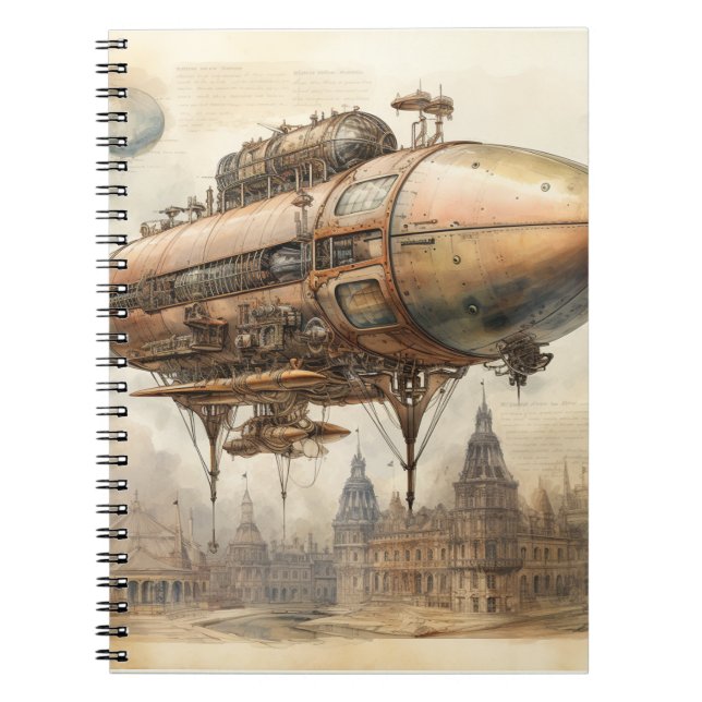 Caderno Espiral Vintage Steampunk Zeppelin (12) (Frente)