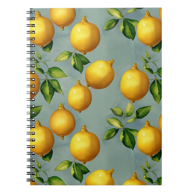 Caderno Espiral Vintage Style Lemons Pattern Wallpaper Art (Frente)