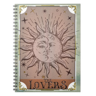 Caderno Espiral Vintage Sun & Moon Duality Lovers Tarot Card Art  