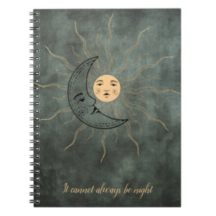 Caderno Espiral Vintage sun moon gold black green