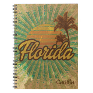 Caderno Espiral Vintage Sunny Florida, Diário de estilo de praia