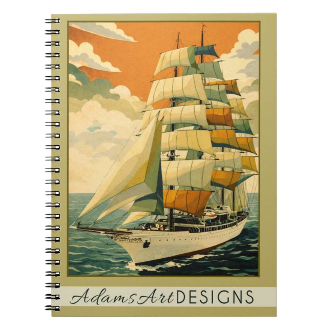 Caderno Espiral Vintage Tall Ship Sailing Retro Nautical  (Frente)