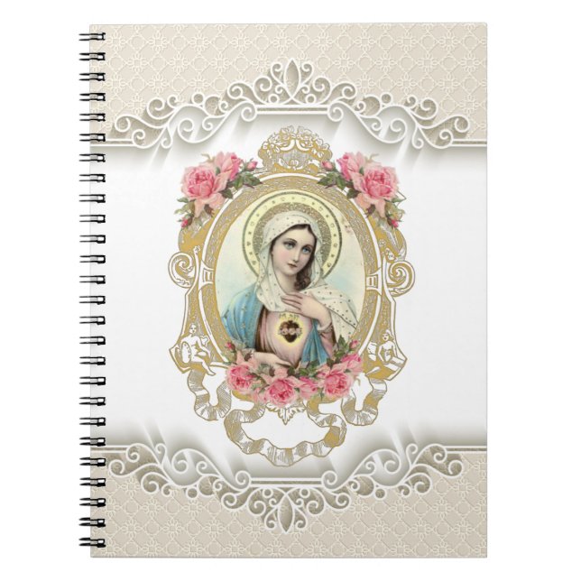Caderno Espiral Vintage Virgem Religiosa Mary Rosa (Frente)