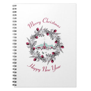 Caderno Espiral Vintage Winter Church Scende com a coroa de Natal