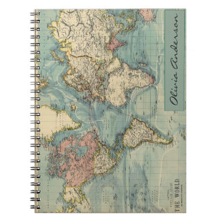 Caderno Espiral Vintage World Map, Travel Journal, Custom Notebook