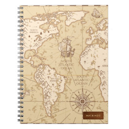 Caderno Espiral Vintage World Map with Name