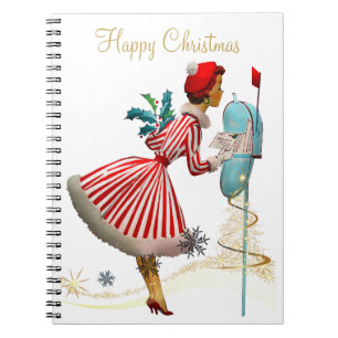 Caderno Espiral Vintagem de Natal dourada árvore do Natal