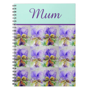 Caderno Espiral Viola Flower Aqua Stripe Mãe floral Dia de as mães
