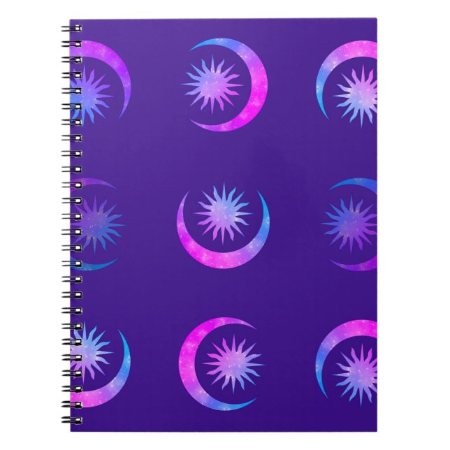 Caderno Espiral Violet Indigo Purple Moon & Sun Zen Dream Diário (Frente)