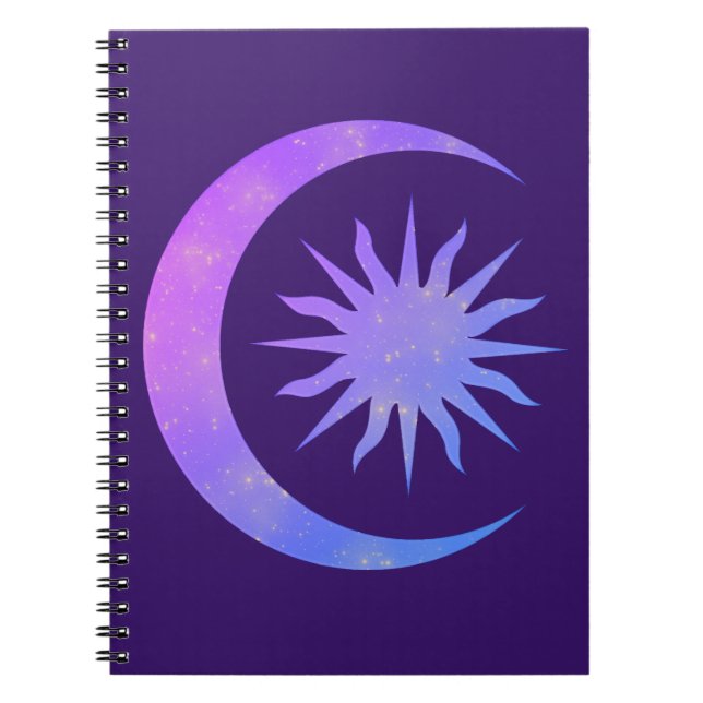 Caderno Espiral Violet Indigo Roxo Lua & Sol Zen Diário de Sonhos (Frente)