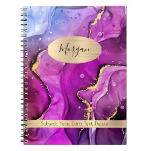 Caderno Espiral Violeta Vermelho, Azul e Dourado Tinta Abstrato, N