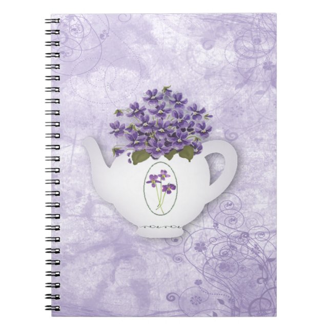 Caderno Espiral Violetas No Bule (Frente)