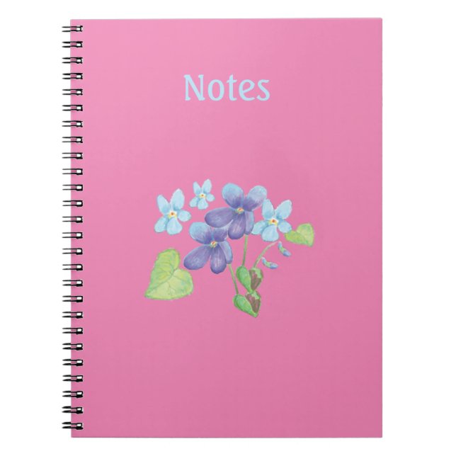 Caderno Espiral Violetas são cor-de-rosa personalizados azuis (Frente)
