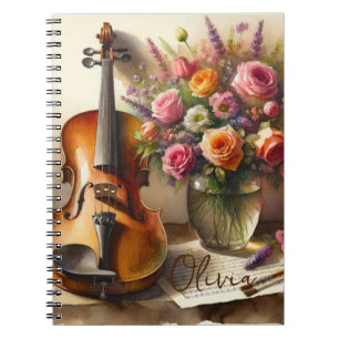 Caderno Espiral Violino, Música Folha e Vaso de Flores