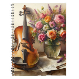 Caderno Espiral Violino, Música Folha e Vaso de Flores