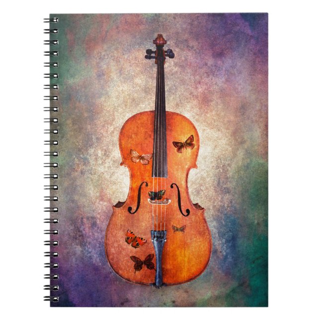 Caderno Espiral Violoncelo mágico com borboletas (Frente)