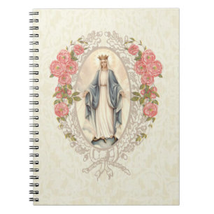 Caderno Espiral Virgem Católica Religiosa Mary Vintage Floral