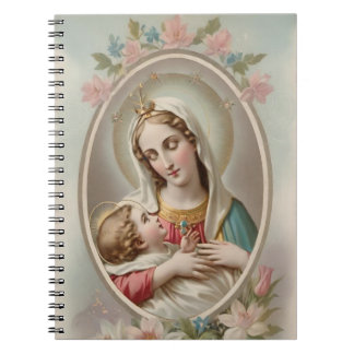 Caderno Espiral Virgem Floral Mary com o Notebook Jesus Criança