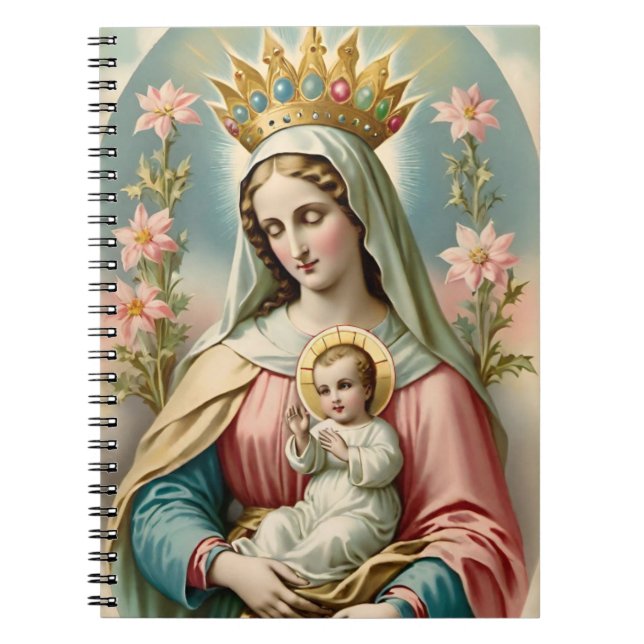 Caderno Espiral Virgem Maria com o notebook Jesus Criança (Frente)