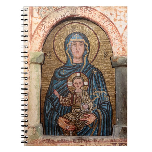 Caderno Espiral Virgem Maria e Jesus Mosaico (Frente)