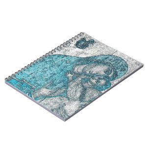 Caderno Espiral Virgem Maria Jesus Angel Retrato Vintage Azul
