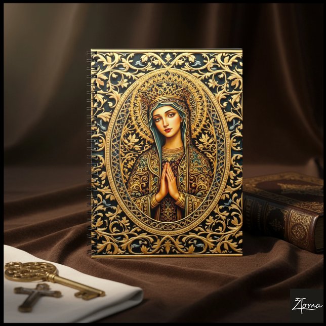 Caderno Espiral Virgem Maria Reverência Dourada (Criador carregado)