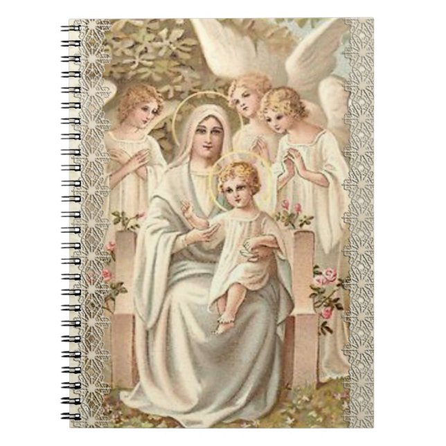 Caderno Espiral Virgin Madonna Mary com criança Jesus & anjos (Frente)