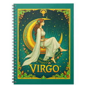 Caderno Espiral Virgo Maiden Sentado na Lua Crescente