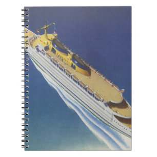Caderno Espiral Vista aérea de um navio de cruzeiro Vintage no oc